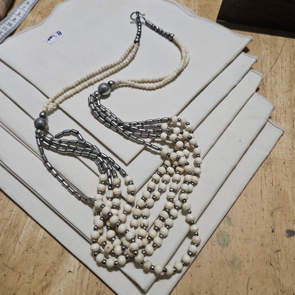 Vintage Bone Bead with Silver-tone Accents Necklace